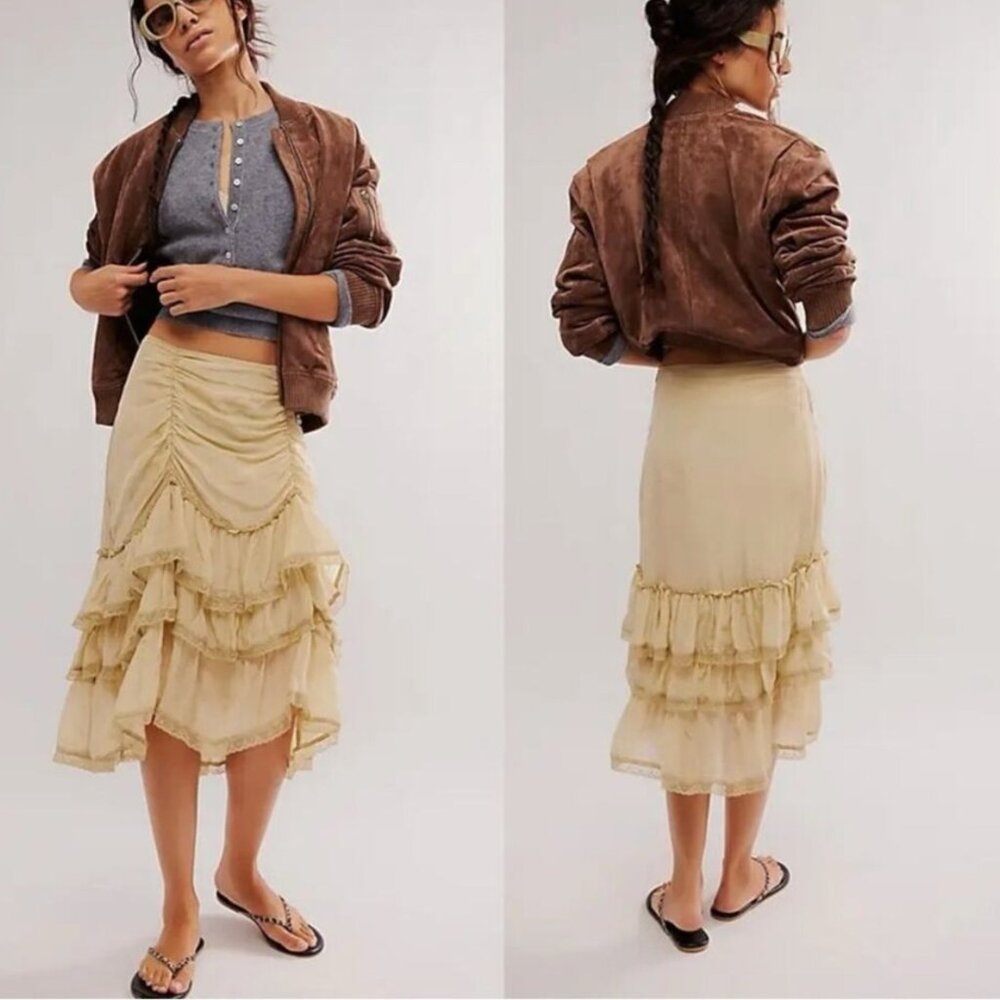 Free People Cream Ruffled Tiered Mini Skirt - Picture 3 of 3